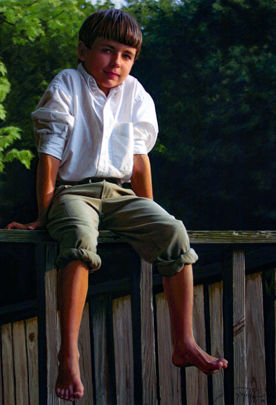Boy on a fence Pastel portrait