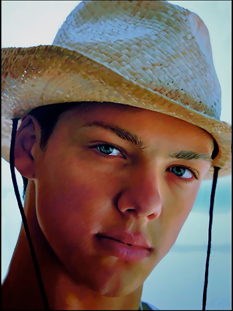 Young man  in hat Pastel portrait
