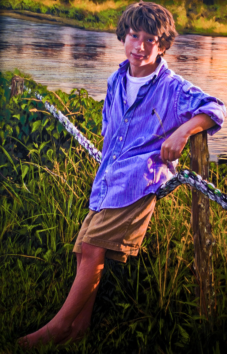 Boy by the river pastel portrait