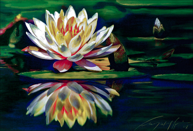 Water lilies pastel drawing